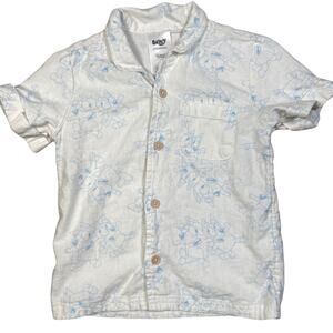 BLUEY Button Up Shirt Boys Size 4T Linen Blend Overall Bluey Print Pocket Cuff